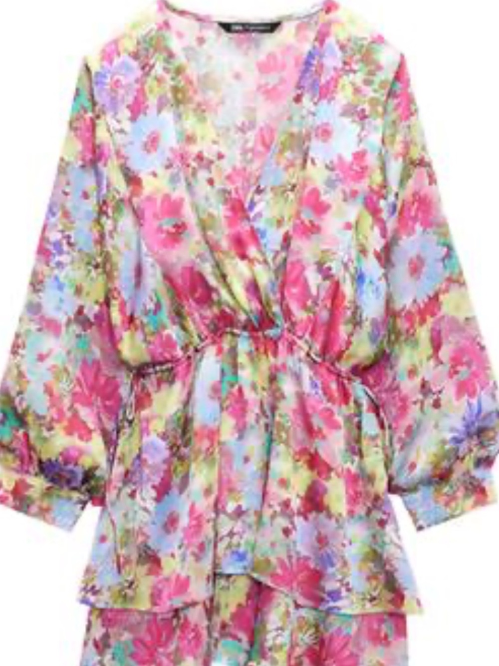 NWT Zara Pink Floral L/S Wrap Dress Size M